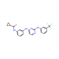 O=C(Nc1cccc(Nc2ccnc(Nc3cccc(C(F)(F)F)c3)n2)c1)C1CC1 ZINC000034803089