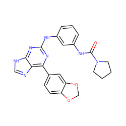 O=C(Nc1cccc(Nc2nc(-c3ccc4c(c3)OCO4)c3nc[nH]c3n2)c1)N1CCCC1 ZINC000084604292