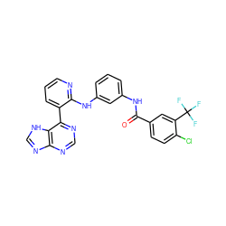 O=C(Nc1cccc(Nc2ncccc2-c2ncnc3nc[nH]c23)c1)c1ccc(Cl)c(C(F)(F)F)c1 ZINC000215343934