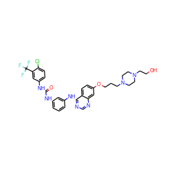 O=C(Nc1cccc(Nc2ncnc3cc(OCCCN4CCN(CCO)CC4)ccc23)c1)Nc1ccc(Cl)c(C(F)(F)F)c1 ZINC000150522860