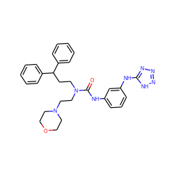 O=C(Nc1cccc(Nc2nnn[nH]2)c1)N(CCC(c1ccccc1)c1ccccc1)CCN1CCOCC1 ZINC000095602821