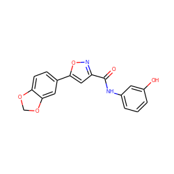 O=C(Nc1cccc(O)c1)c1cc(-c2ccc3c(c2)OCO3)on1 ZINC000000425648