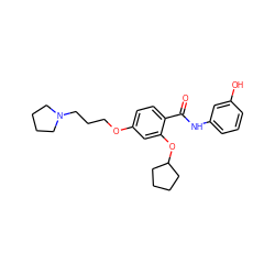 O=C(Nc1cccc(O)c1)c1ccc(OCCCN2CCCC2)cc1OC1CCCC1 ZINC000072180587