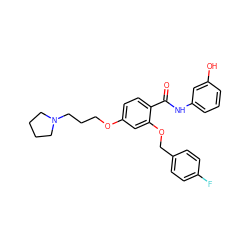 O=C(Nc1cccc(O)c1)c1ccc(OCCCN2CCCC2)cc1OCc1ccc(F)cc1 ZINC000072181012