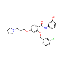 O=C(Nc1cccc(O)c1)c1ccc(OCCCN2CCCC2)cc1OCc1cccc(Cl)c1 ZINC000072183717