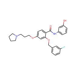 O=C(Nc1cccc(O)c1)c1ccc(OCCCN2CCCC2)cc1OCc1cccc(F)c1 ZINC000072183709