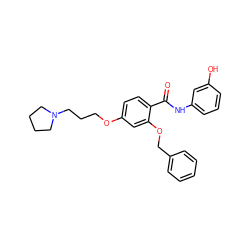 O=C(Nc1cccc(O)c1)c1ccc(OCCCN2CCCC2)cc1OCc1ccccc1 ZINC000072181011