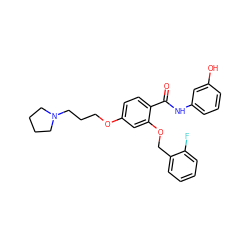 O=C(Nc1cccc(O)c1)c1ccc(OCCCN2CCCC2)cc1OCc1ccccc1F ZINC000072180773