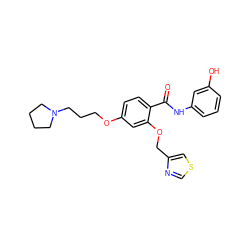 O=C(Nc1cccc(O)c1)c1ccc(OCCCN2CCCC2)cc1OCc1cscn1 ZINC000072182351