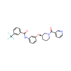 O=C(Nc1cccc(O[C@@H]2CCCN(C(=O)c3cccnc3)C2)c1)c1cccc(C(F)(F)F)c1 ZINC000653825929