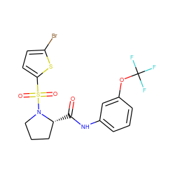 O=C(Nc1cccc(OC(F)(F)F)c1)[C@@H]1CCCN1S(=O)(=O)c1ccc(Br)s1 ZINC000031035737