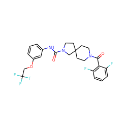 O=C(Nc1cccc(OCC(F)(F)F)c1)N1CCC2(CCN(C(=O)c3c(F)cccc3F)CC2)C1 ZINC000096285130