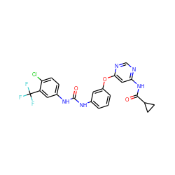 O=C(Nc1cccc(Oc2cc(NC(=O)C3CC3)ncn2)c1)Nc1ccc(Cl)c(C(F)(F)F)c1 ZINC001772640418