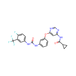 O=C(Nc1cccc(Oc2cc(NC(=O)C3CC3)ncn2)c1)Nc1ccc(F)c(C(F)(F)F)c1 ZINC001772653558