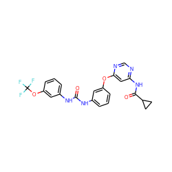 O=C(Nc1cccc(Oc2cc(NC(=O)C3CC3)ncn2)c1)Nc1cccc(OC(F)(F)F)c1 ZINC001772593030