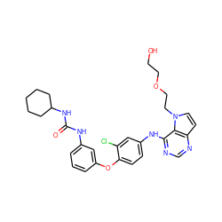 O=C(Nc1cccc(Oc2ccc(Nc3ncnc4ccn(CCOCCO)c34)cc2Cl)c1)NC1CCCCC1 ZINC000095585519