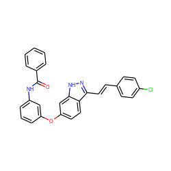 O=C(Nc1cccc(Oc2ccc3c(/C=C/c4ccc(Cl)cc4)n[nH]c3c2)c1)c1ccccc1 ZINC000167403305