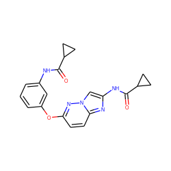 O=C(Nc1cccc(Oc2ccc3nc(NC(=O)C4CC4)cn3n2)c1)C1CC1 ZINC000095602129