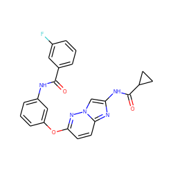 O=C(Nc1cccc(Oc2ccc3nc(NC(=O)C4CC4)cn3n2)c1)c1cccc(F)c1 ZINC000095602536