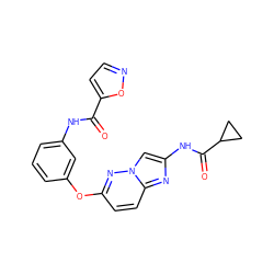 O=C(Nc1cccc(Oc2ccc3nc(NC(=O)C4CC4)cn3n2)c1)c1ccno1 ZINC000095601854