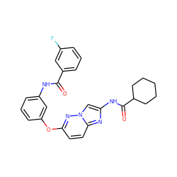 O=C(Nc1cccc(Oc2ccc3nc(NC(=O)C4CCCCC4)cn3n2)c1)c1cccc(F)c1 ZINC000095605338