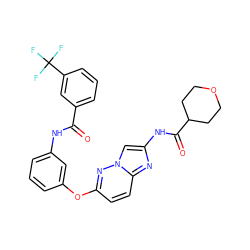 O=C(Nc1cccc(Oc2ccc3nc(NC(=O)C4CCOCC4)cn3n2)c1)c1cccc(C(F)(F)F)c1 ZINC000095601126