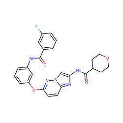 O=C(Nc1cccc(Oc2ccc3nc(NC(=O)C4CCOCC4)cn3n2)c1)c1cccc(F)c1 ZINC000095605301