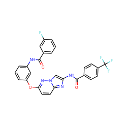 O=C(Nc1cccc(Oc2ccc3nc(NC(=O)c4ccc(C(F)(F)F)cc4)cn3n2)c1)c1cccc(F)c1 ZINC000095602639