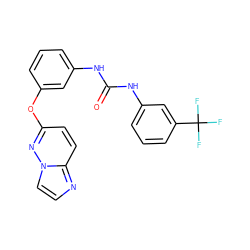 O=C(Nc1cccc(Oc2ccc3nccn3n2)c1)Nc1cccc(C(F)(F)F)c1 ZINC000095564073