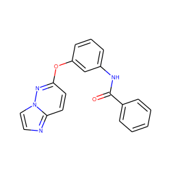 O=C(Nc1cccc(Oc2ccc3nccn3n2)c1)c1ccccc1 ZINC000095561278