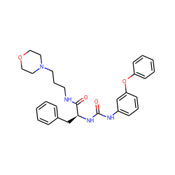 O=C(Nc1cccc(Oc2ccccc2)c1)N[C@@H](Cc1ccccc1)C(=O)NCCCN1CCOCC1 ZINC000028343944