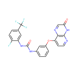 O=C(Nc1cccc(Oc2ccnc3[nH]c(=O)cnc23)c1)Nc1cc(C(F)(F)F)ccc1F ZINC000058575169