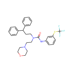 O=C(Nc1cccc(SC(F)(F)F)c1)N(CCC(c1ccccc1)c1ccccc1)CCN1CCOCC1 ZINC000095602806