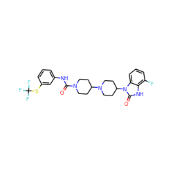 O=C(Nc1cccc(SC(F)(F)F)c1)N1CCC(N2CCC(n3c(=O)[nH]c4c(F)cccc43)CC2)CC1 ZINC000049872502