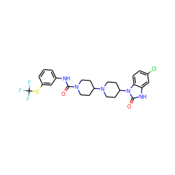 O=C(Nc1cccc(SC(F)(F)F)c1)N1CCC(N2CCC(n3c(=O)[nH]c4cc(Cl)ccc43)CC2)CC1 ZINC000049872345