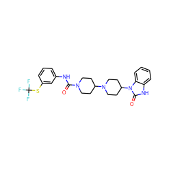 O=C(Nc1cccc(SC(F)(F)F)c1)N1CCC(N2CCC(n3c(=O)[nH]c4ccccc43)CC2)CC1 ZINC000045484692