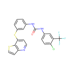 O=C(Nc1cccc(Sc2ccnc3ccsc23)c1)Nc1ccc(Cl)c(C(F)(F)F)c1 ZINC000473112606