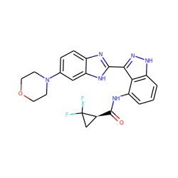 O=C(Nc1cccc2[nH]nc(-c3nc4ccc(N5CCOCC5)cc4[nH]3)c12)[C@H]1CC1(F)F ZINC000147017077