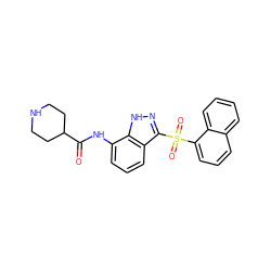 O=C(Nc1cccc2c(S(=O)(=O)c3cccc4ccccc34)n[nH]c12)C1CCNCC1 ZINC000035277680