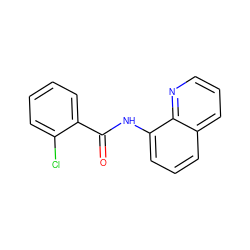 O=C(Nc1cccc2cccnc12)c1ccccc1Cl ZINC000000294376