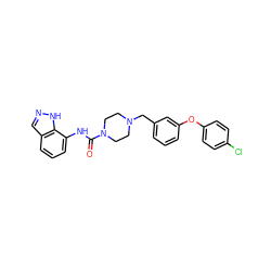 O=C(Nc1cccc2cn[nH]c12)N1CCN(Cc2cccc(Oc3ccc(Cl)cc3)c2)CC1 ZINC000095562977