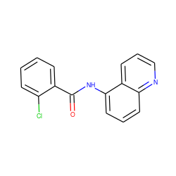 O=C(Nc1cccc2ncccc12)c1ccccc1Cl ZINC000000556426