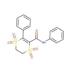 O=C(Nc1ccccc1)C1=C(c2ccccc2)S(=O)(=O)CCS1(=O)=O ZINC000001085786