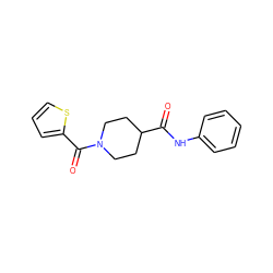 O=C(Nc1ccccc1)C1CCN(C(=O)c2cccs2)CC1 ZINC000000783889