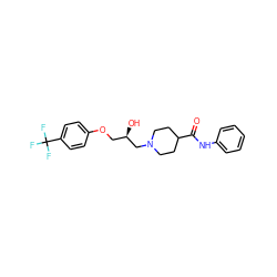 O=C(Nc1ccccc1)C1CCN(C[C@H](O)COc2ccc(C(F)(F)F)cc2)CC1 ZINC000473154915