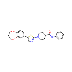 O=C(Nc1ccccc1)C1CCN(c2ncc(-c3ccc4c(c3)OCCCO4)s2)CC1 ZINC000066148175