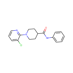 O=C(Nc1ccccc1)C1CCN(c2ncccc2Cl)CC1 ZINC000078256824