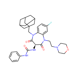 O=C(Nc1ccccc1)N[C@@H]1C(=O)N(CCN2CCOCC2)c2cc(F)ccc2N(CC23CC4CC(CC(C4)C2)C3)C1=O ZINC000072178088