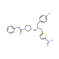 O=C(Nc1ccccc1)N1CC[C@H](CN(Cc2ccc(Cl)cc2)Cc2ccc([N+](=O)[O-])s2)C1 ZINC000084672131