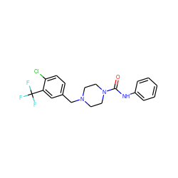 O=C(Nc1ccccc1)N1CCN(Cc2ccc(Cl)c(C(F)(F)F)c2)CC1 ZINC000038225252